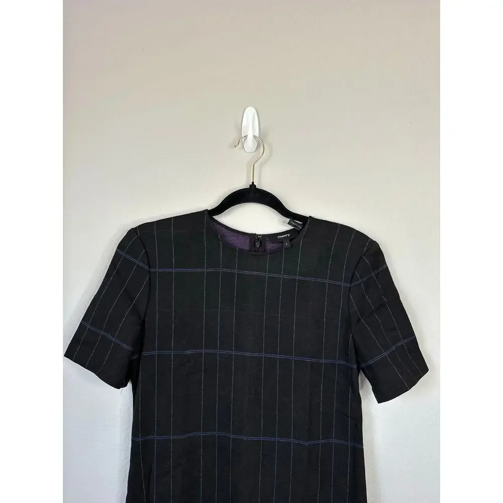 THEORY Rijik Structured Knit Plaid Sheath Dress Gray Size 4 Career Office - Picture 4 of 6